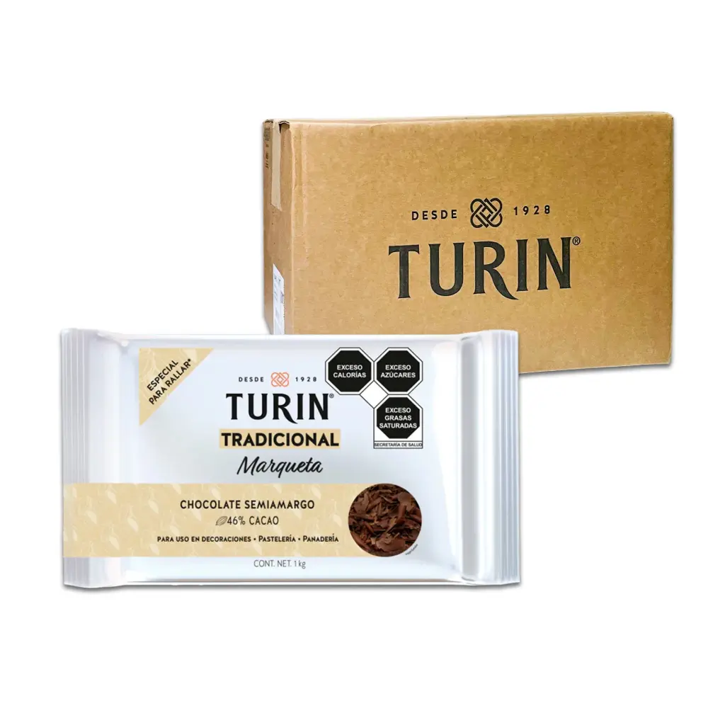 Chocolate turín semi amargo de 46%, marqueta, barra