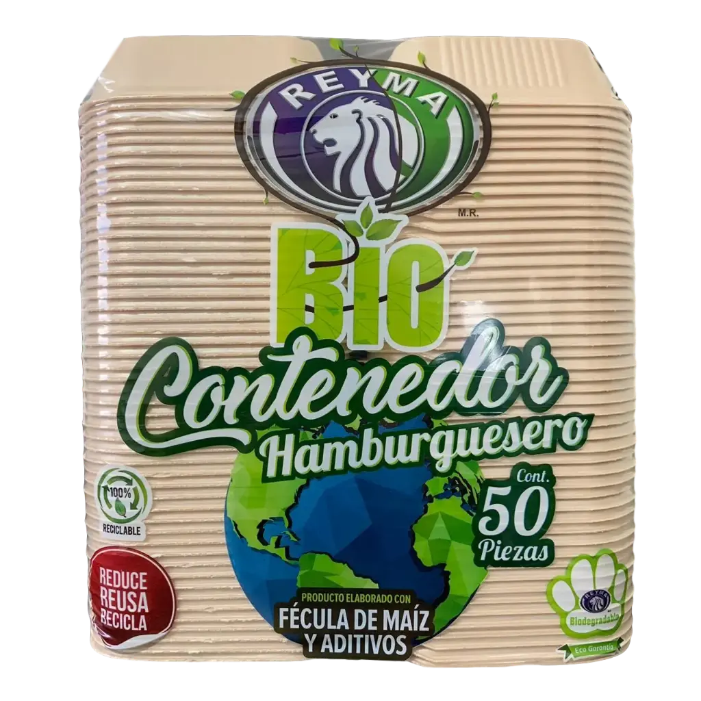 Contenedor biodegradable hamburguesero, reyma, 50 piezas, paquete