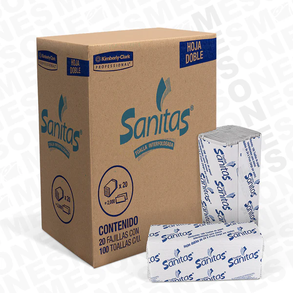 Toalla interdoblada sanitas, 20 paquetes, caja