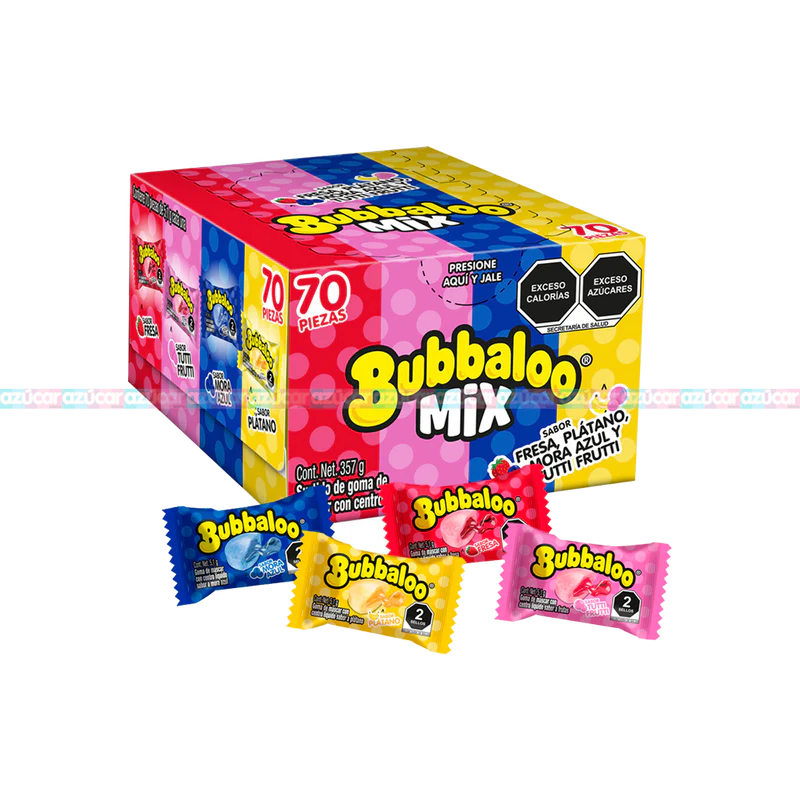 [2001] chicle bubbaloo mix, 70 piezas, paquete