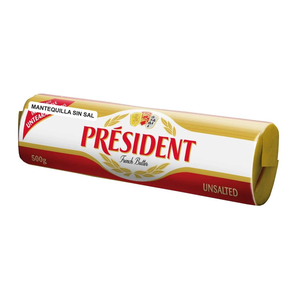 [2299A] mantequilla sin sal president de 500 gr, pieza
