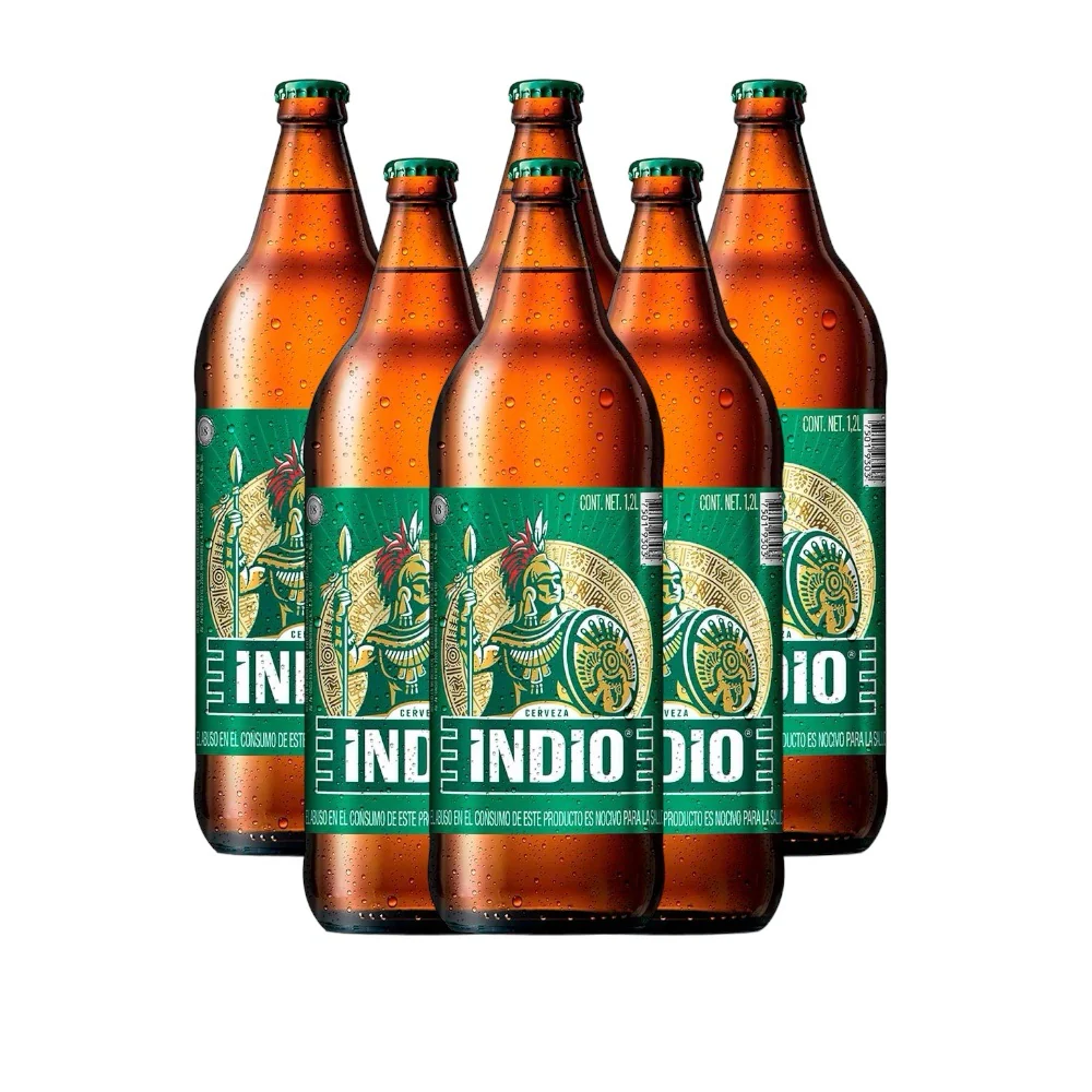 Cerveza caguama de 1.2 litros, indio, carton