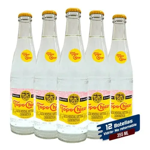 Agua mineral 355ml 24 pz, topo chico, paquete