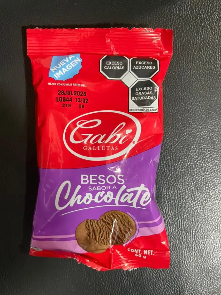 galletas de chocolate 60gr, besos de chocolate gaby
