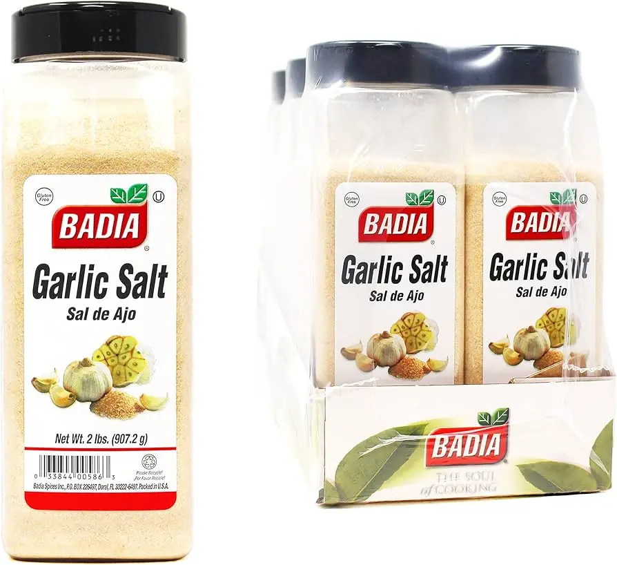 Sal de ajo 907 gr 6 pz, badia, caja