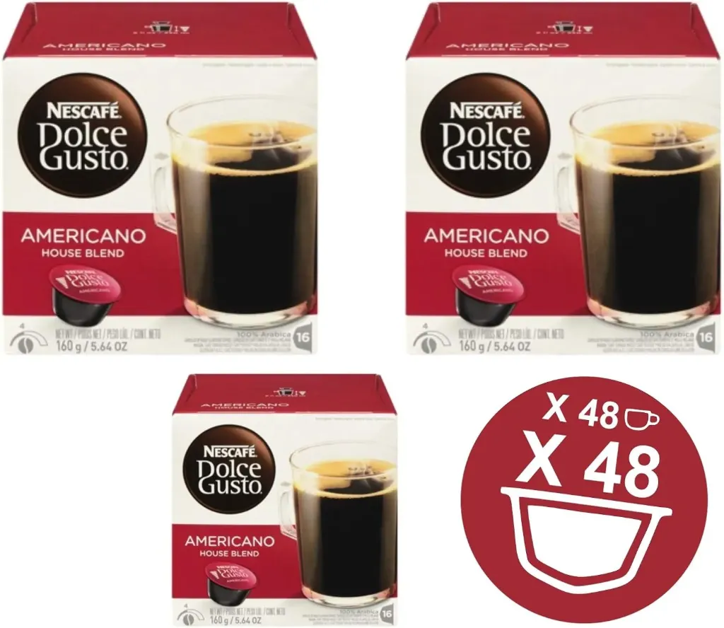capsula de cafe americano de 46 piezas, dulce gusto, caja