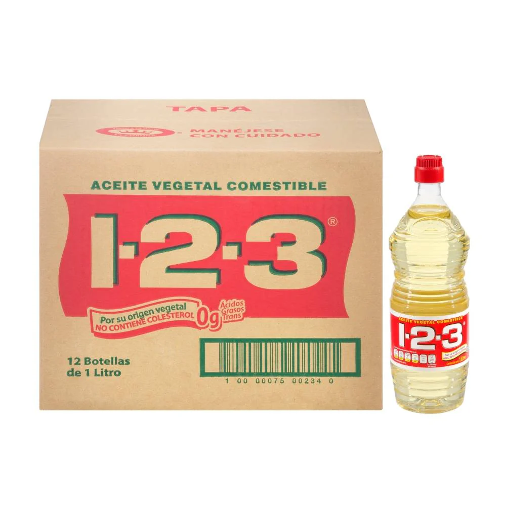 Aceite vegetal de litro, 123, caja